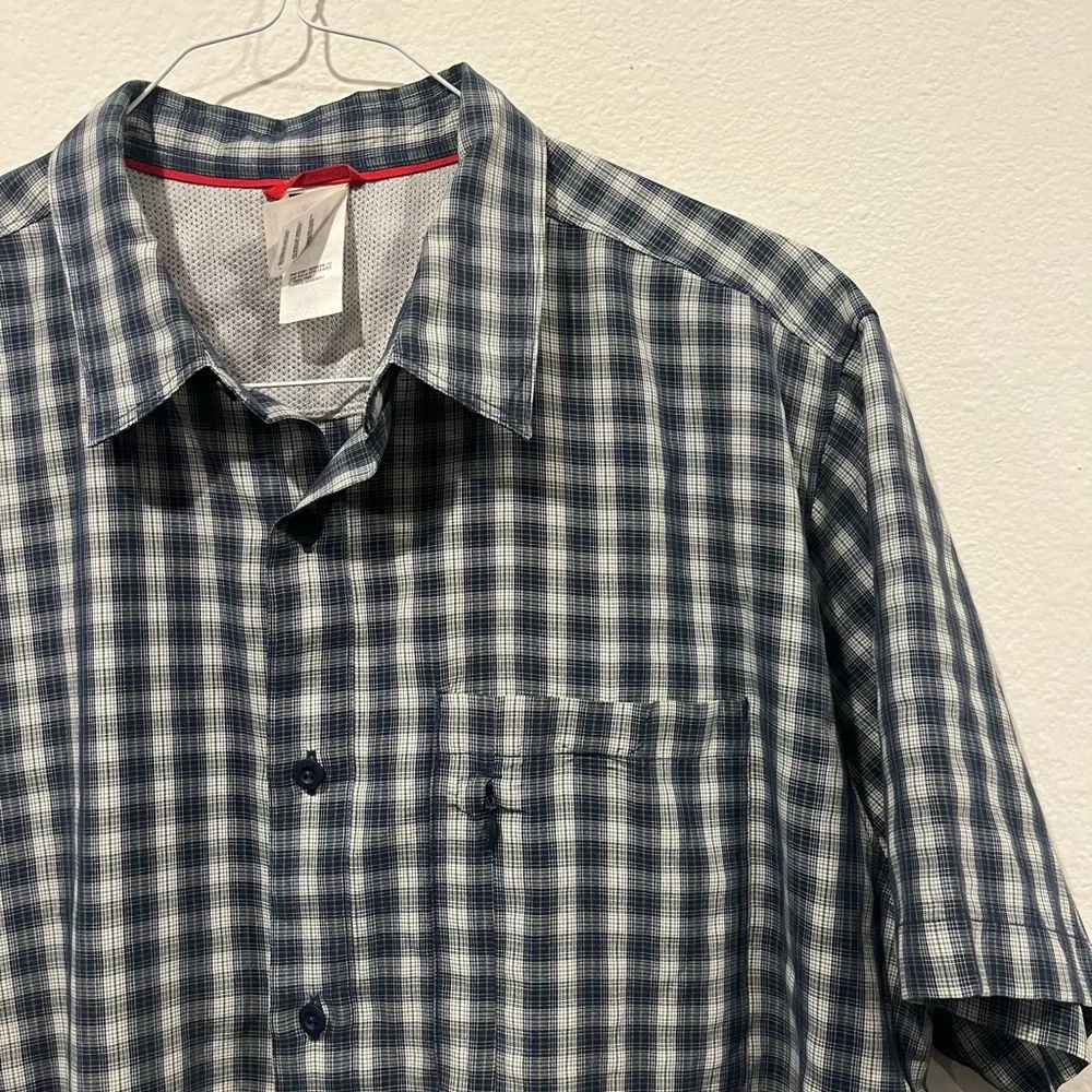 The‎ North Face Shirt Mens Sz XL/TG Blue Plaid Short Sleeve Button Up Pocket Zip